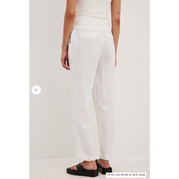 NA-KD EU 36 US 6 Women's White Linen Cropped Pants High Waist NWT - Picture 3 of 8